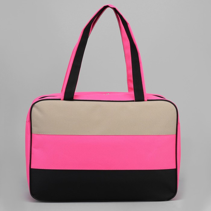 Сумка спортивная, отдел на молнии, цвет чёрный/розовый/бежевый