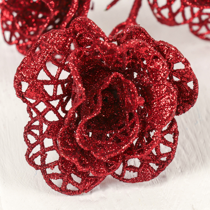 Цветы искусственные блеск "Три резные розы" 5*60 см, красный