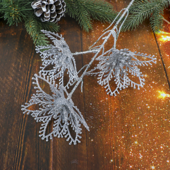 Цветы искусственные блеск "Три лилии" 10,5*60 см, серебро