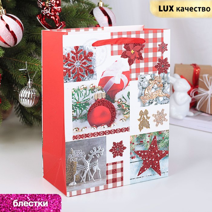 Пакет подарочный "Новогодние игрушки", люкс, 18 х 9 х 23 см