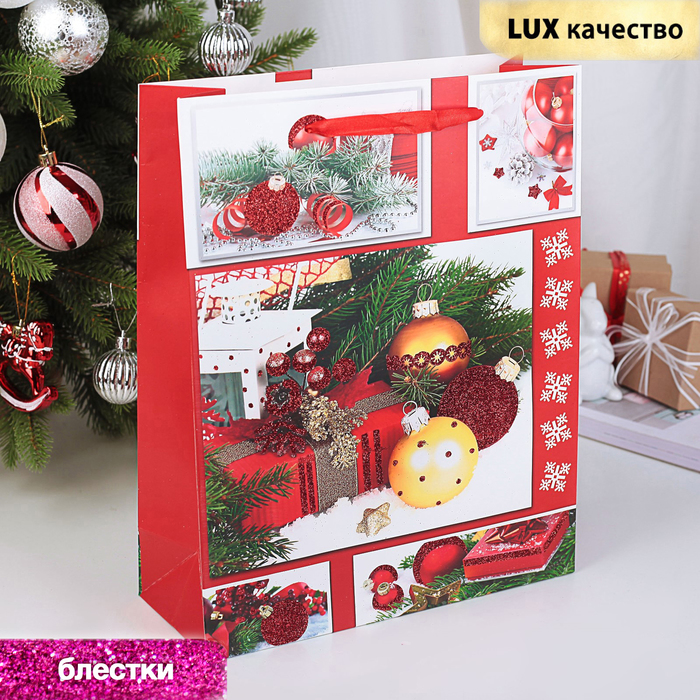 Пакет подарочный "Игрушки на ёлку", люкс, 26 х 10 х 32 см