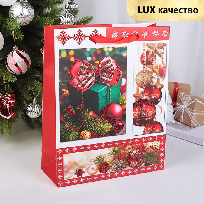 Пакет подарочный "Новогоднее настроение", люкс, 26 х 10 х 32 см