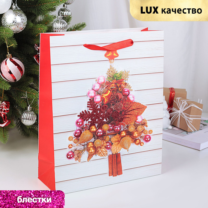 Пакет подарочный "Ёлочка", люкс, 26 х 10 х 32 см