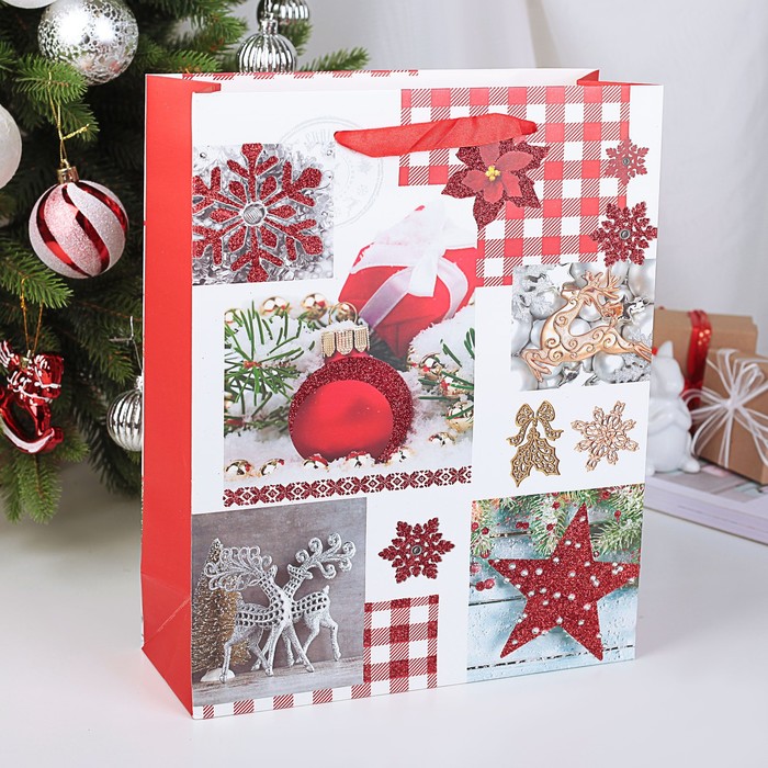 Пакет подарочный "Новогодние игрушки", люкс, 30 х 12 х 43 см