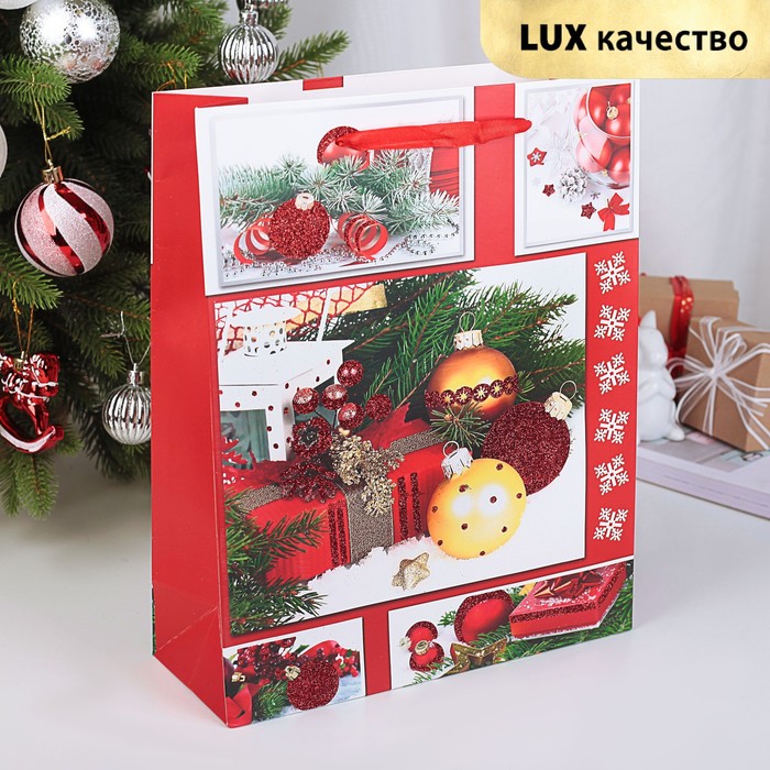 Пакет подарочный "Игрушки на ёлку", люкс, 30 х 12 х 43 см