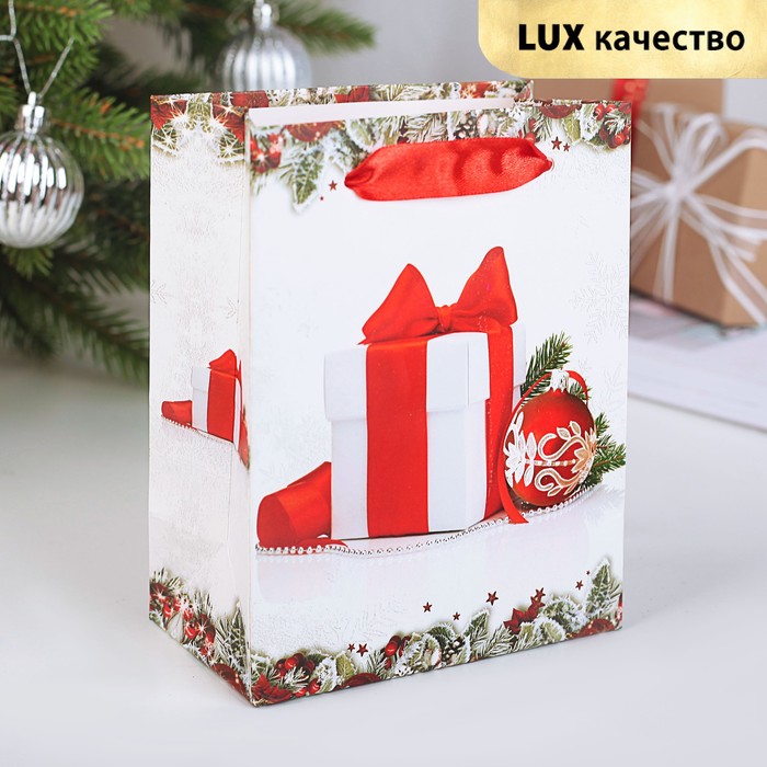 Пакет подарочный "Новогодний", люкс, 11 х 6,5 х 14 см