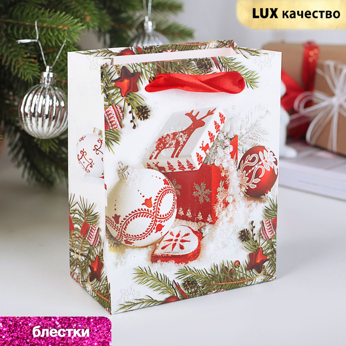 Пакет подарочный "Новый Год", люкс, 11 х 6,5 х 14 см