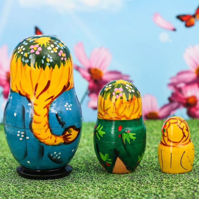 Матрешка 3 кукольная "Девочка в сарафане" 9 см