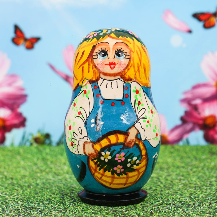 Матрешка 3 кукольная "Девочка в сарафане" 9 см