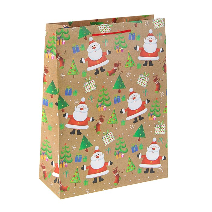 Пакет подарочный "В гостях у Деда Мороза", 26 х 36 х 11,5 см