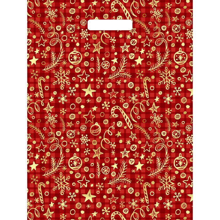 Пакет "Подарочный красный", полиэтиленовый с вырубной ручкой, 40х31 см, 30 мкм