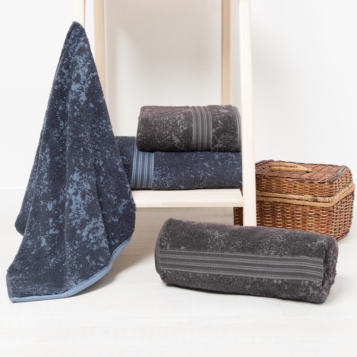 Полотенце махровое "Этель" Деним графит 70х130 см, 100% хл, 500 г/м²