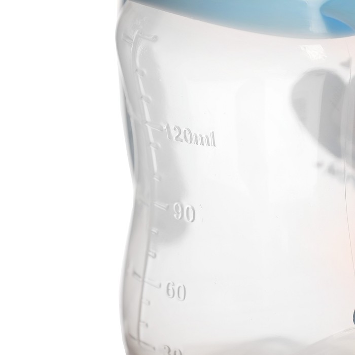 Бутылочка для кормления «Зайка супергерой» детская приталенная, с ручками, 150 мл, от 0 мес., цвет голубой