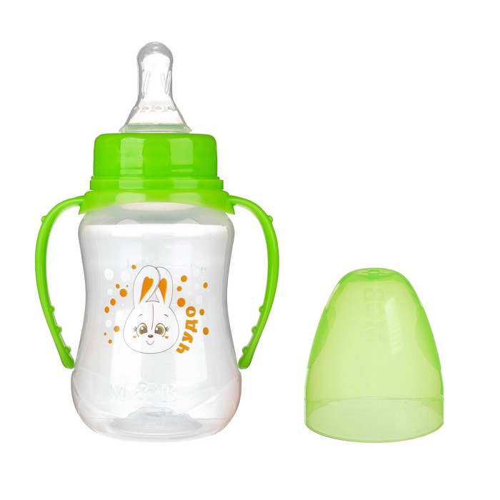 Бутылочка для кормления «Зайка Тяпа» детская приталенная, с ручками, 150 мл, от 0 мес., цвет зелёный