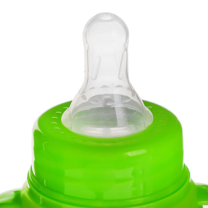 Бутылочка для кормления «Зайка Тяпа» детская приталенная, с ручками, 150 мл, от 0 мес., цвет зелёный