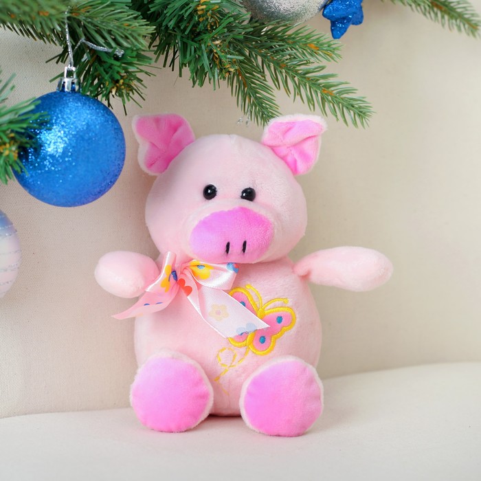 Мягкая игрушка "Поросюшка бант в цветочек" 15 см