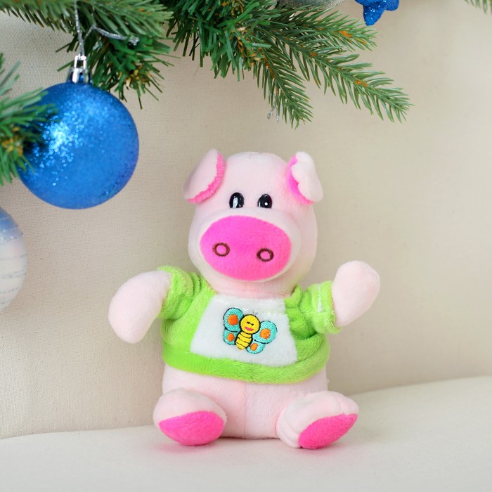 Мягкая игрушка "Поросёнок в зелёной футболке с бабочкой" 14 см