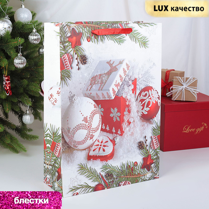 Пакет подарочный "Новый Год", люкс, 30 х 12 х 43 см