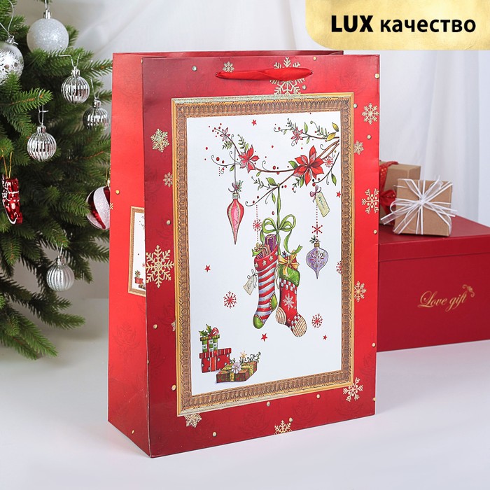 Пакет подарочный "Подарки от Санты", люкс, 30 х 12 х 43 см