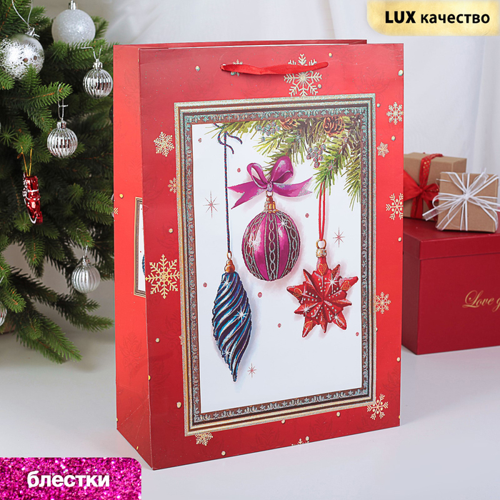 Пакет подарочный "Новогодний", люкс, 30 х 12 х 43 см