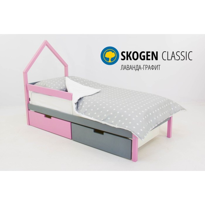 Детская кровать-домик мини Бельмарко Skogen, без ящика, лаванда/графит