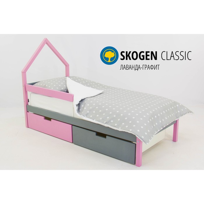 Детская кровать-домик мини Бельмарко Skogen, без ящика, лаванда/графит