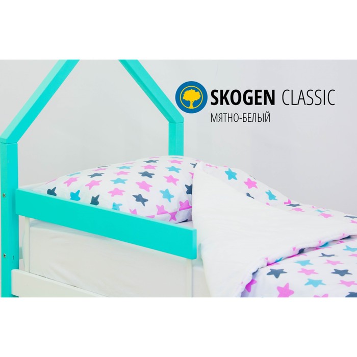 Детская кровать-домик мини Бельмарко Skogen, без ящика, мятно-белая