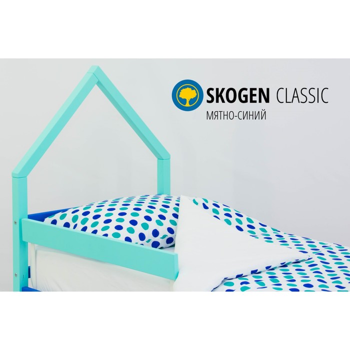 Детская кровать-домик мини Бельмарко Skogen, без ящика, мятно-синяя