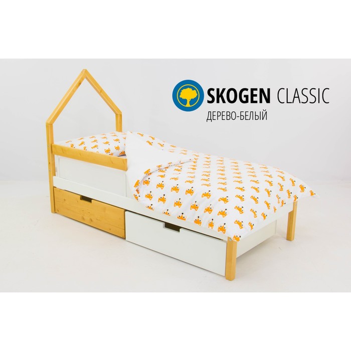 Детская кровать-домик мини Бельмарко Skogen, без ящика, дерево/белая