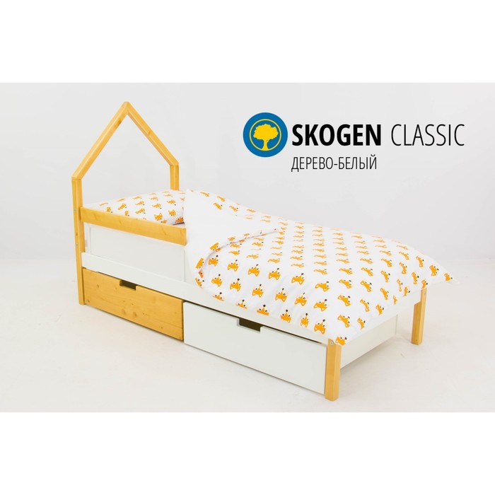 Детская кровать-домик мини Бельмарко Skogen, без ящика, дерево/белая