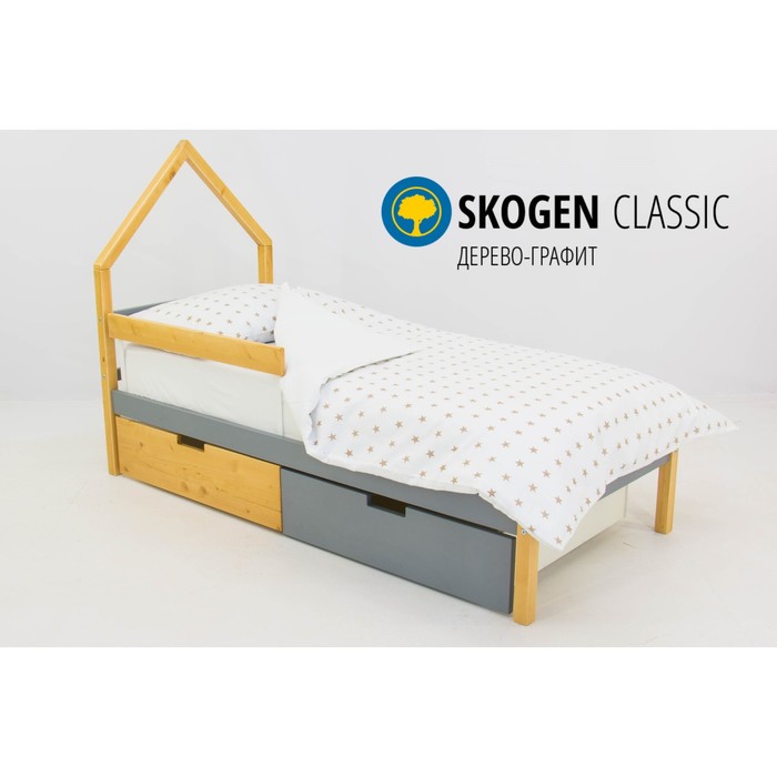 Детская кровать-домик мини Бельмарко Skogen, без ящика, дерево/графит