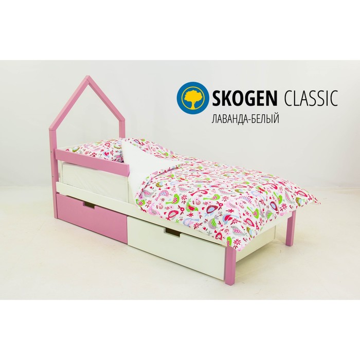 Детская кровать-домик мини Бельмарко Skogen, без ящика, лаванда/белая