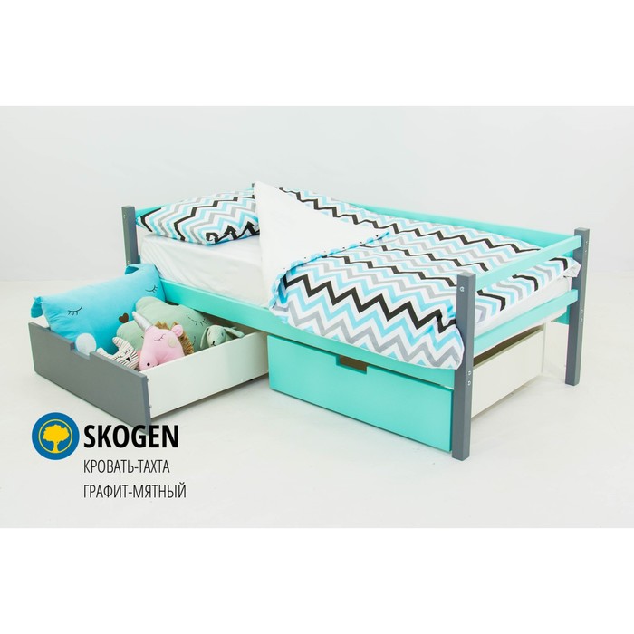 Детская кровать-тахта Skogen, без ящика, графит/мятная