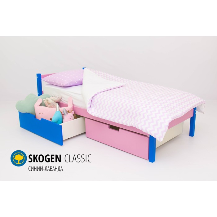 Детская кровать Бельмарко Skogen classic, без ящика, синяя/лаванда