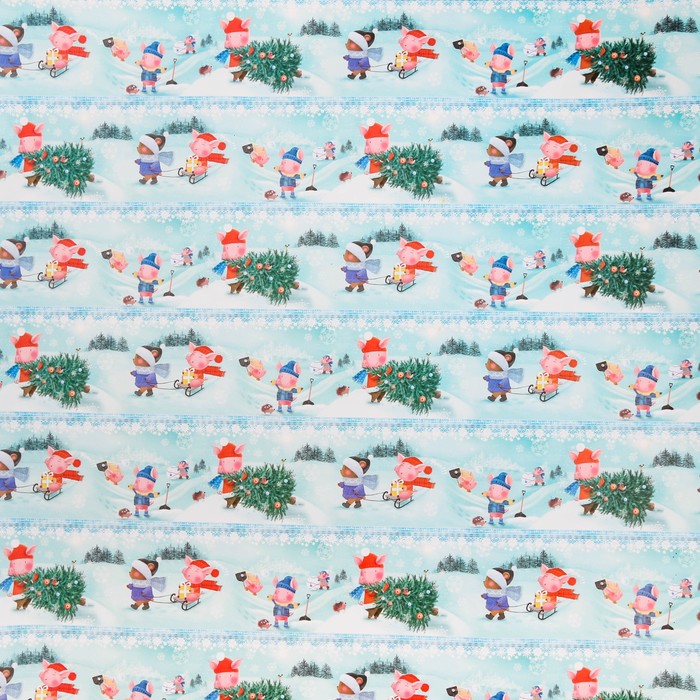 Бумага упаковочная глянцевая 70х100 см "Новогодние забавы"