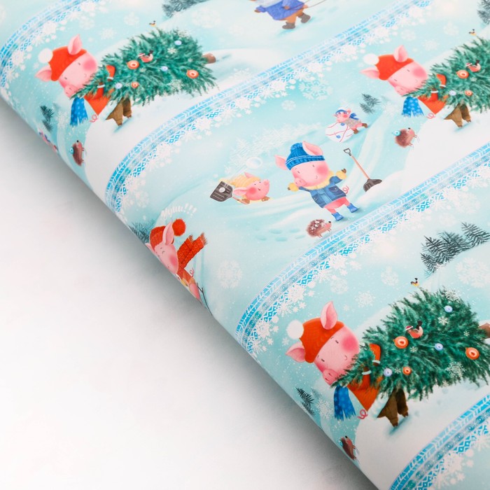 Бумага упаковочная глянцевая 70х100 см "Новогодние забавы"