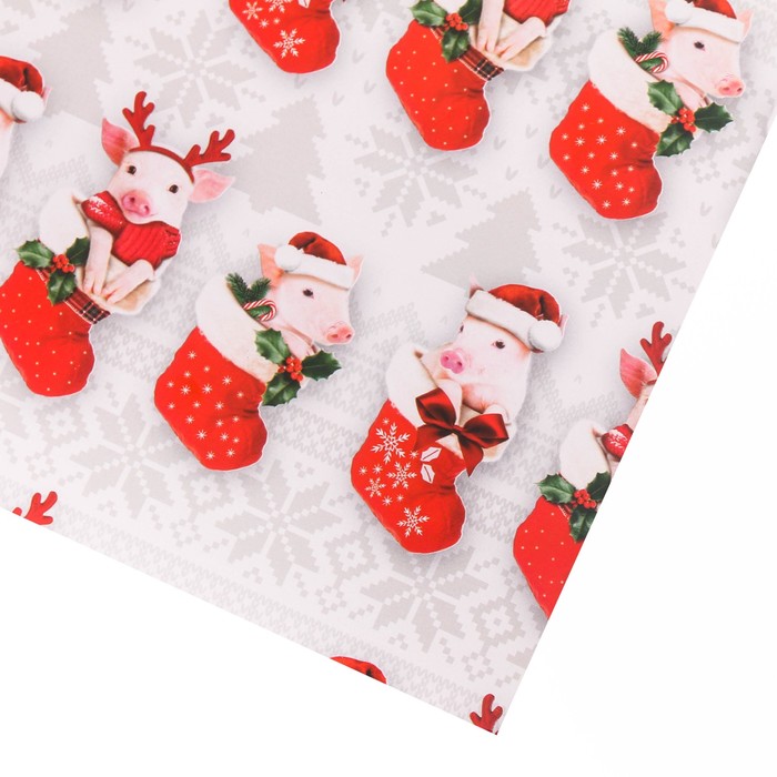 Бумага упаковочная глянцевая 70х100 см "Подарок в носке"