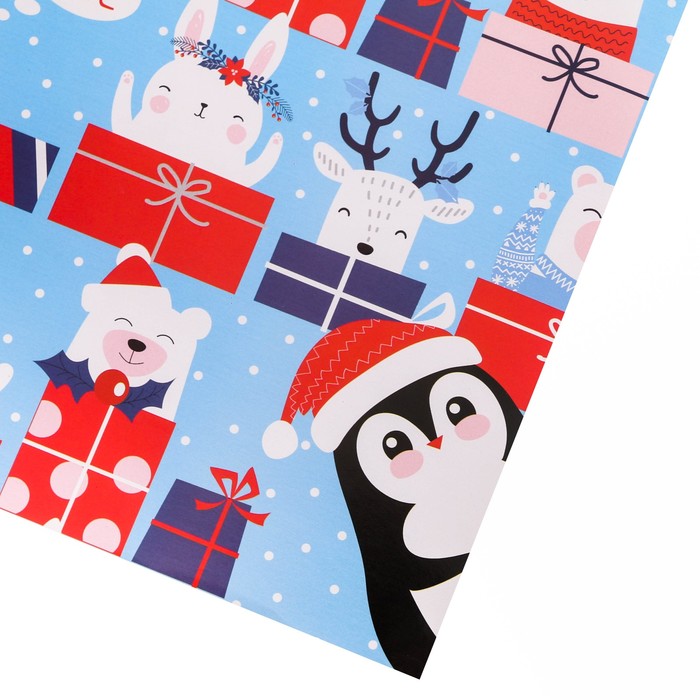 Бумага упаковочная глянцевая 70х100 см "Полярные медведи"