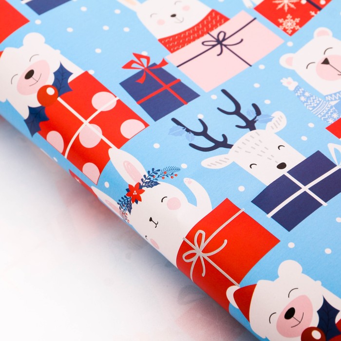 Бумага упаковочная глянцевая 70х100 см "Полярные медведи"