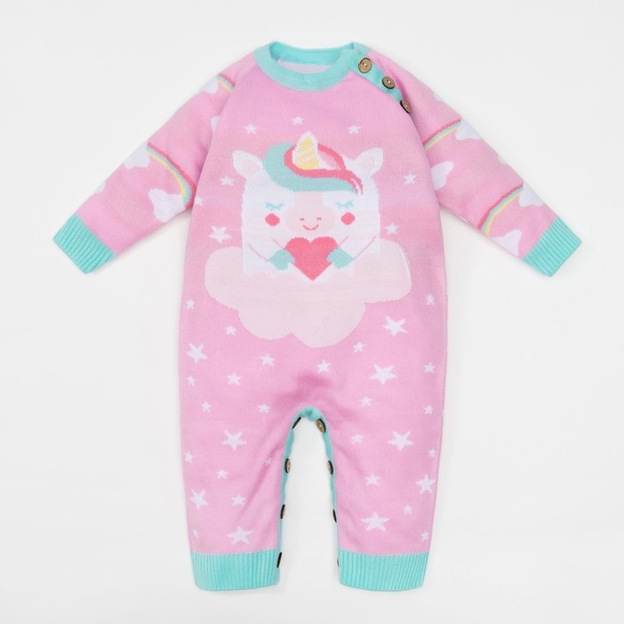 Комбинезон вязаный Крошка Я "Единорог", рост 68 см, 6-9 мес (24 р-р), 20 % шерсть, 80 % ПАН