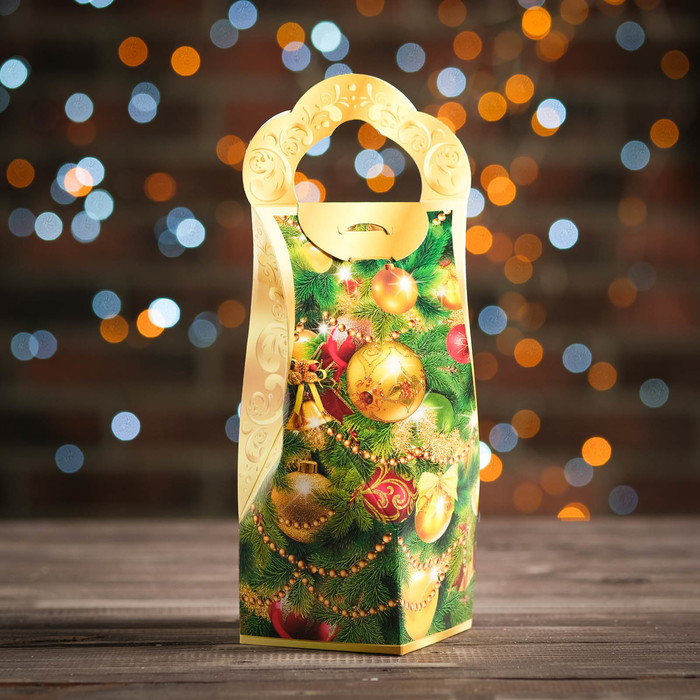 Подарочная коробка "Кристалл", сборная, золотой, 8 х 8 х 20 см