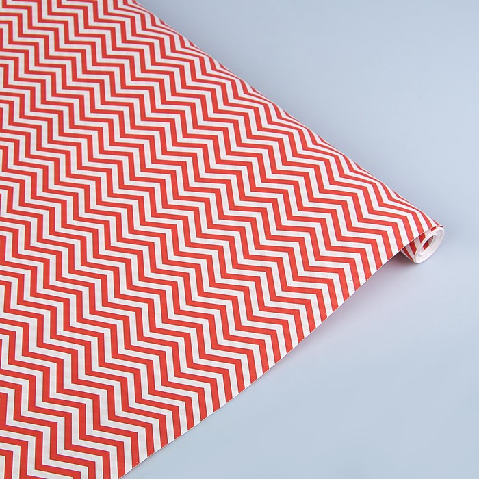 Бумага упаковочная крафт "ЗигЗаг красный", 0,5 х 10 м, 70 гр