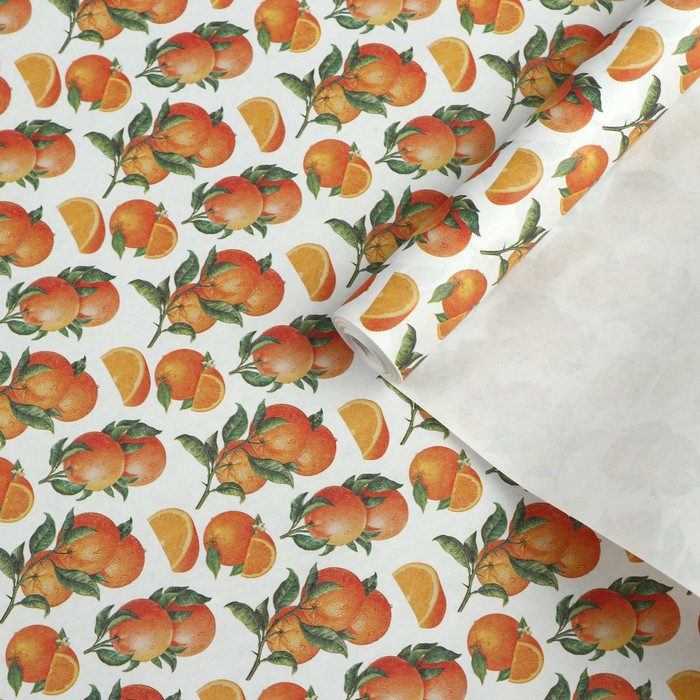 Бумага упаковочная крафт "Апельсины" 0,5 х 10 м, 70 гр