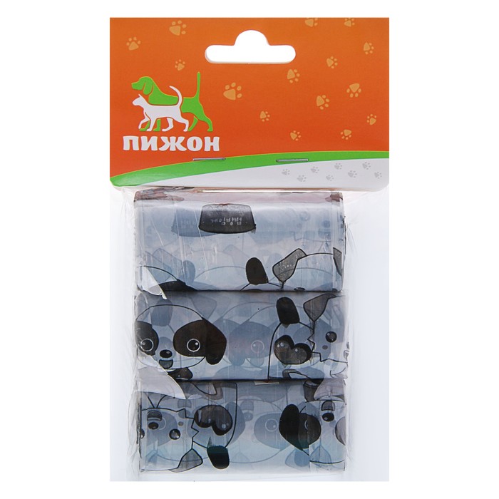 Пакеты для уборки "Собачки" (3 рулона по 15 пакетов 29*21 см), микс цветов