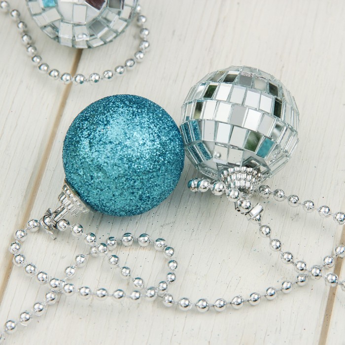 Бусы на ёлку 160 см "Зеркальные и голубые шарики"