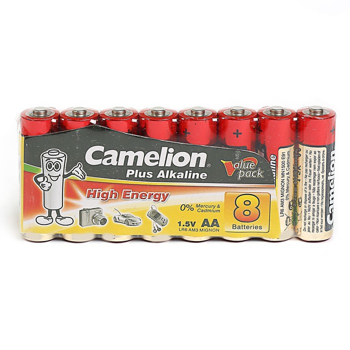 Батарейка алкалиновая Camelion LR6-8S (LR6-SP8), 1.5В, спайка, 8 шт.