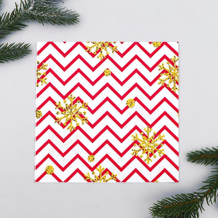 Салфетки бумажные "Снежинки и зигзаг" (набор 20 шт) 33*33 см