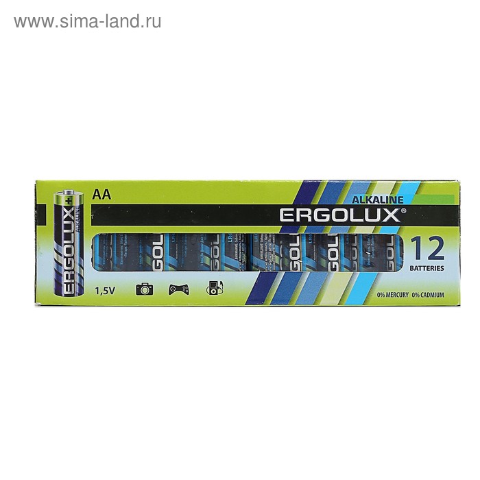 Батарейка алкалиновая Ergolux, AA, LR6-12BOX (LR6 BP-12), 1.5В, набор 12 шт.