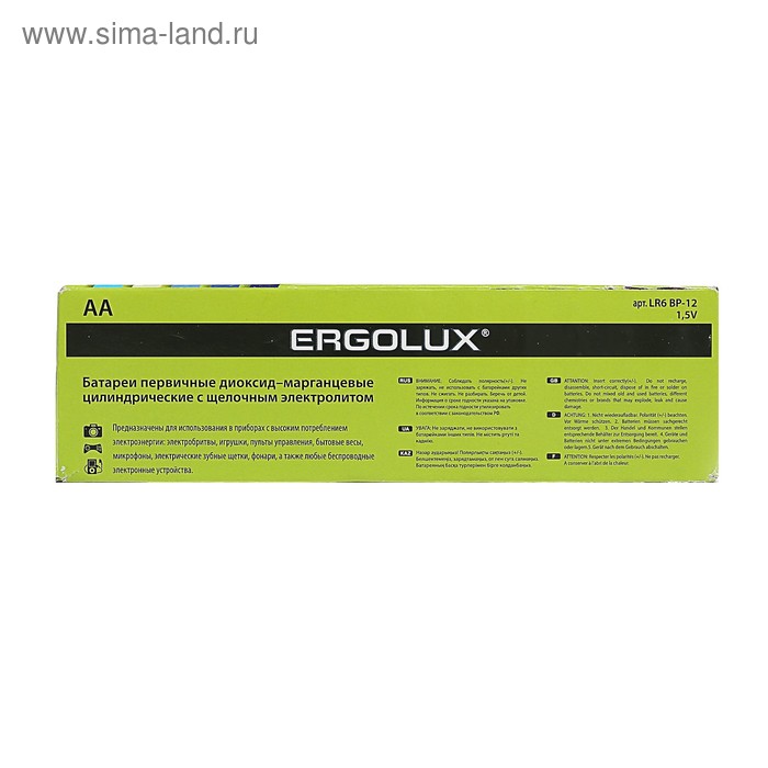 фото Батарейка алкалиновая ergolux, aa, lr6-12box (lr6 bp-12), 1.5в, набор 12 шт.