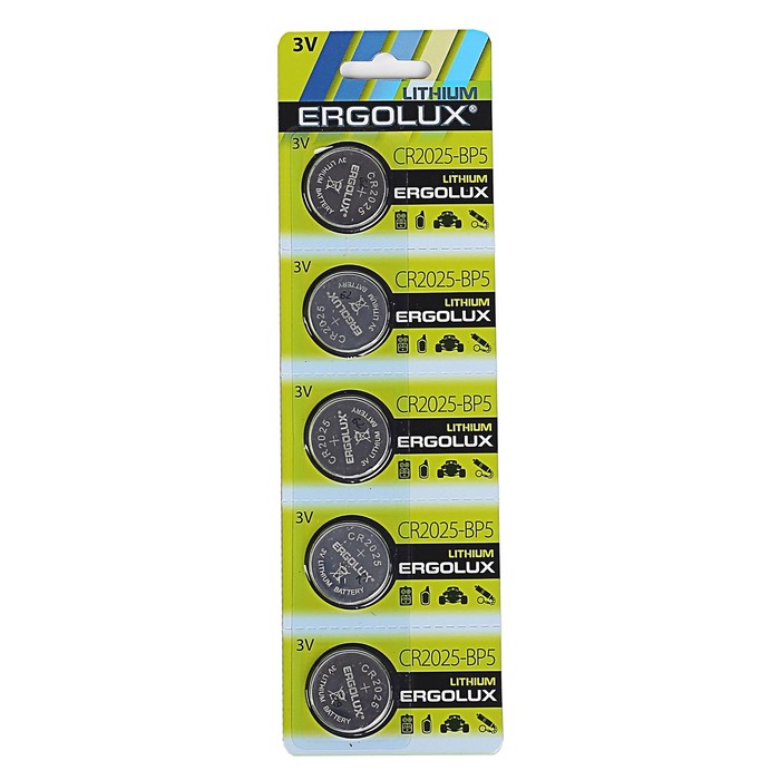 Батарейка литиевая Ergolux CR2025-5BL (CR2025-BP5), 3V, блистер, 5 шт.